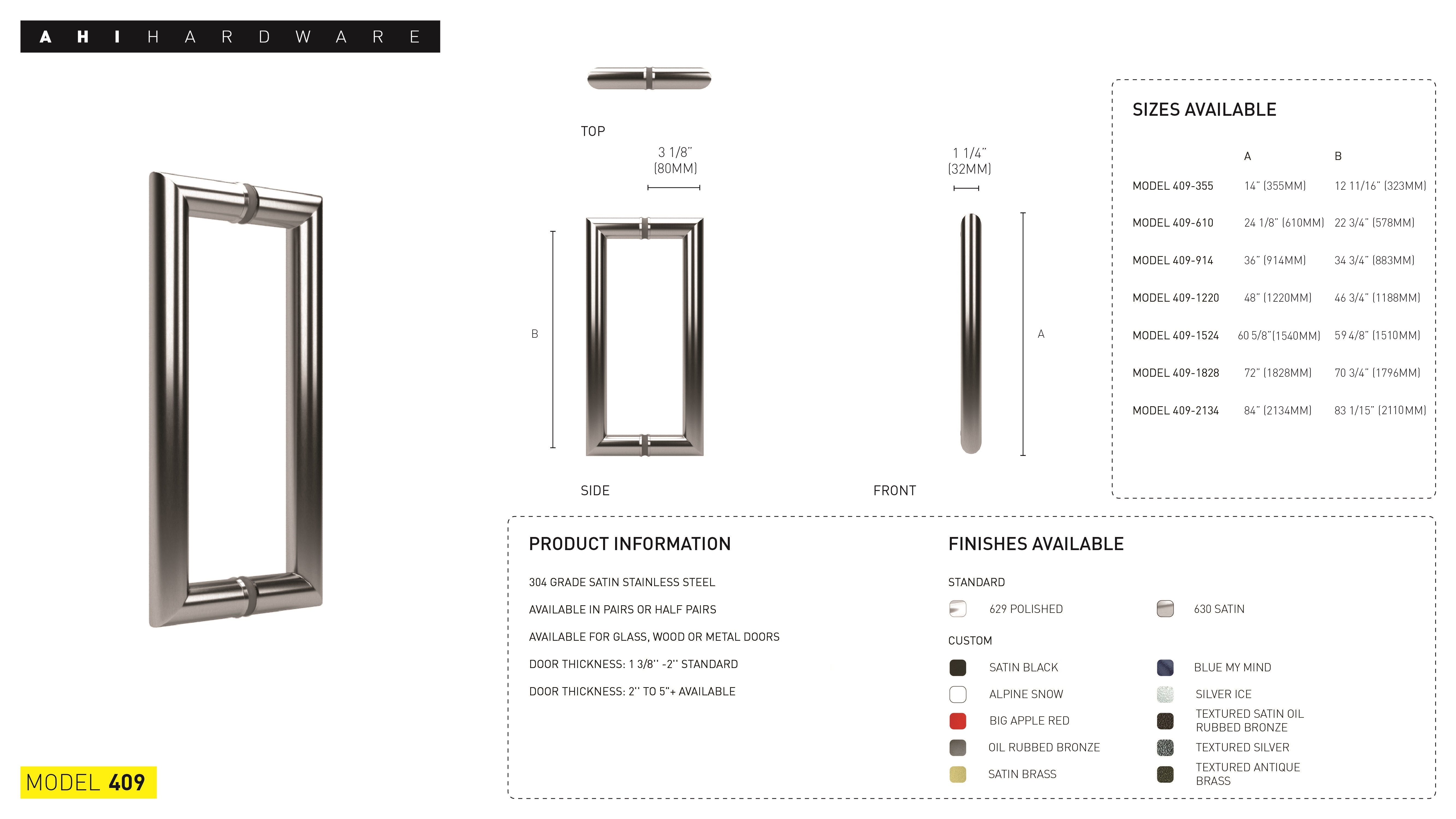 AHI Hardware Montreal Door Hardware Products No.409 Door Pulls