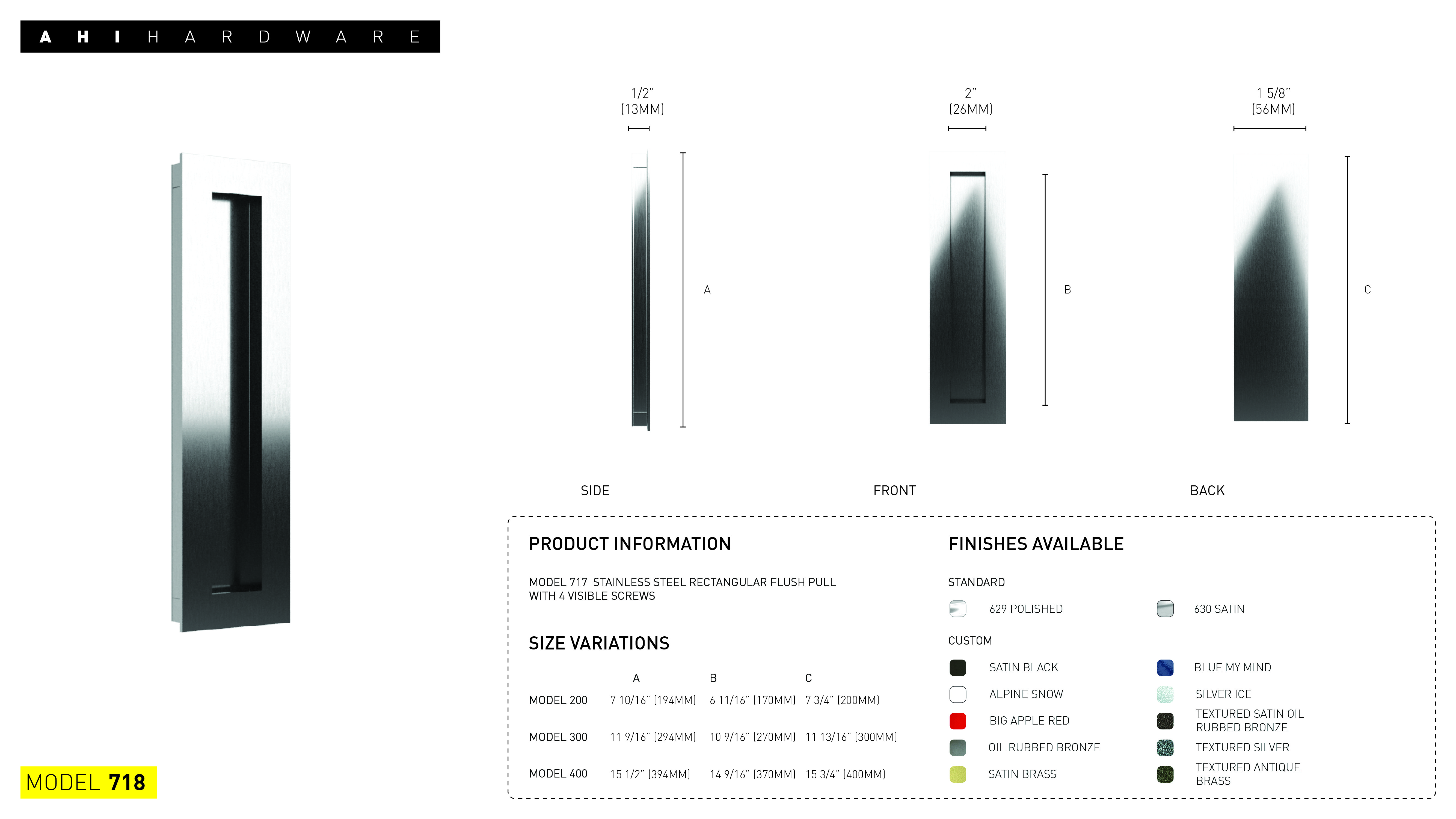 AHI Hardware Montreal Door Hardware Products No.718 Flush Pulls